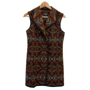 Pendleton Virgin Wool Longline Zip Vest Women M Blanket Southwestern Aztec Layer